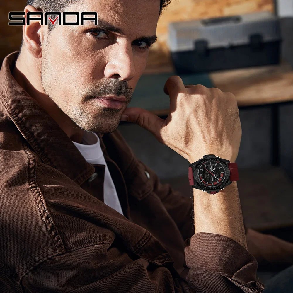 SANDA Men's Dual Display Electronic Watch Sports Multi functional Waterproof LED Student Electronic Watch 2025