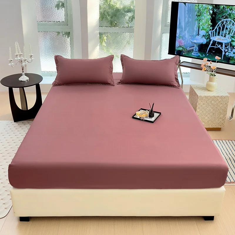 Fitted Sheet Mattress Cover with Elastic Band Bed Sheet Single Double Queen Size Bedsheet Fit Sheet (Excluding Pillowcases)