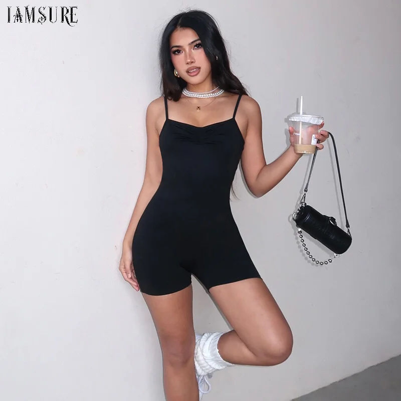 

Casual Black Folds Basic Rompers Women Summer Sport Yoga Wear Off The Shoulder Playsuits Fashion One Piece Clothes Adjust Strap