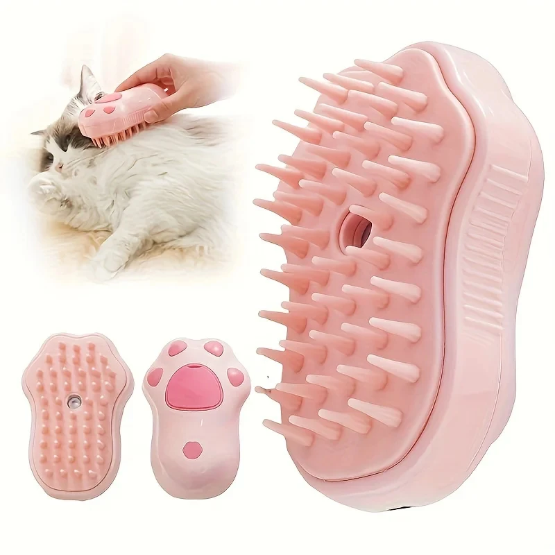 Cepillo humeante 3 en 1 para perros y gatos, cepillo de vapor, pulverizador eléctrico, peines de depilación para mascotas, suministros de cepillo de aseo para masaje de mascotas