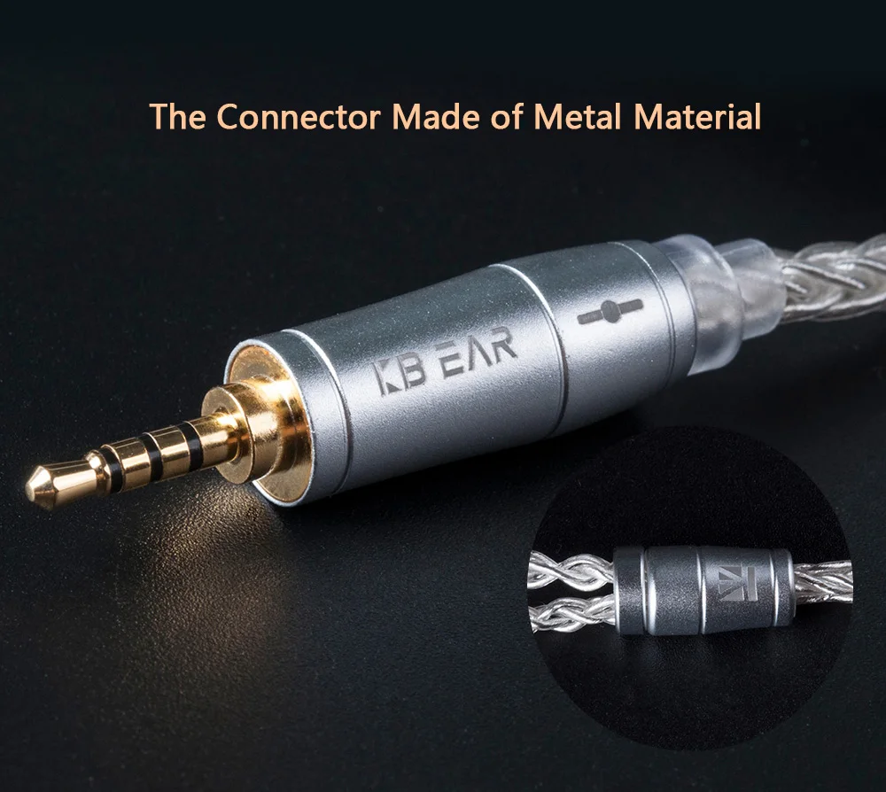 KBEAR 8-adriges verbessertes silbernes kabelgebundenes Kopfhörerkabel 2PIN/MMCX/QDC Gaming-Kopfhörer Ohrhörer Headset für KZ KS1 KS2 TRI Meteor IEMs – Detail 4