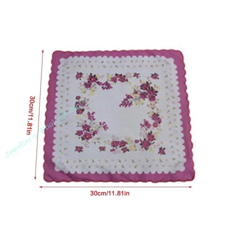 R7UF 3pcs Ladies Cotton Hankies Hankerchief Vintage Assorted Flower Square Pocket