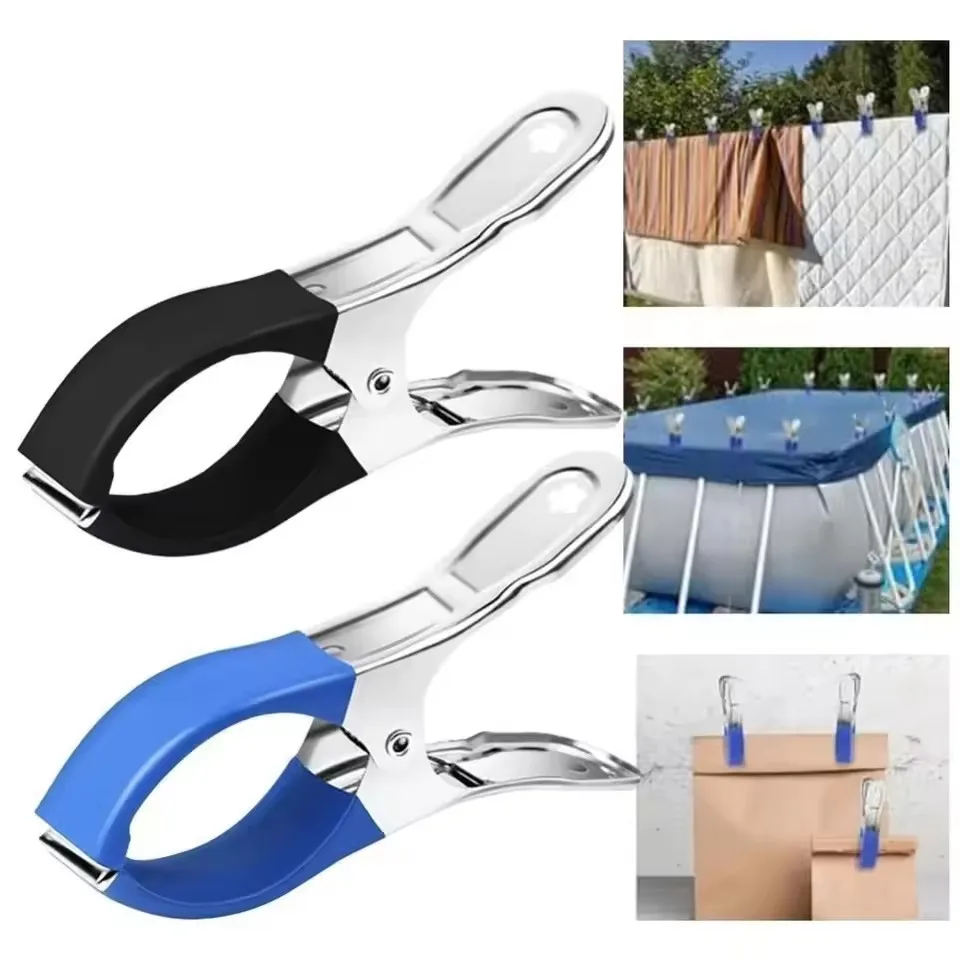 

6pcs Durable Stainless Steel Pool Cover Clips with Blue Plastic Handles - Heavy Duty Windproof Spring Clips for Secure Above