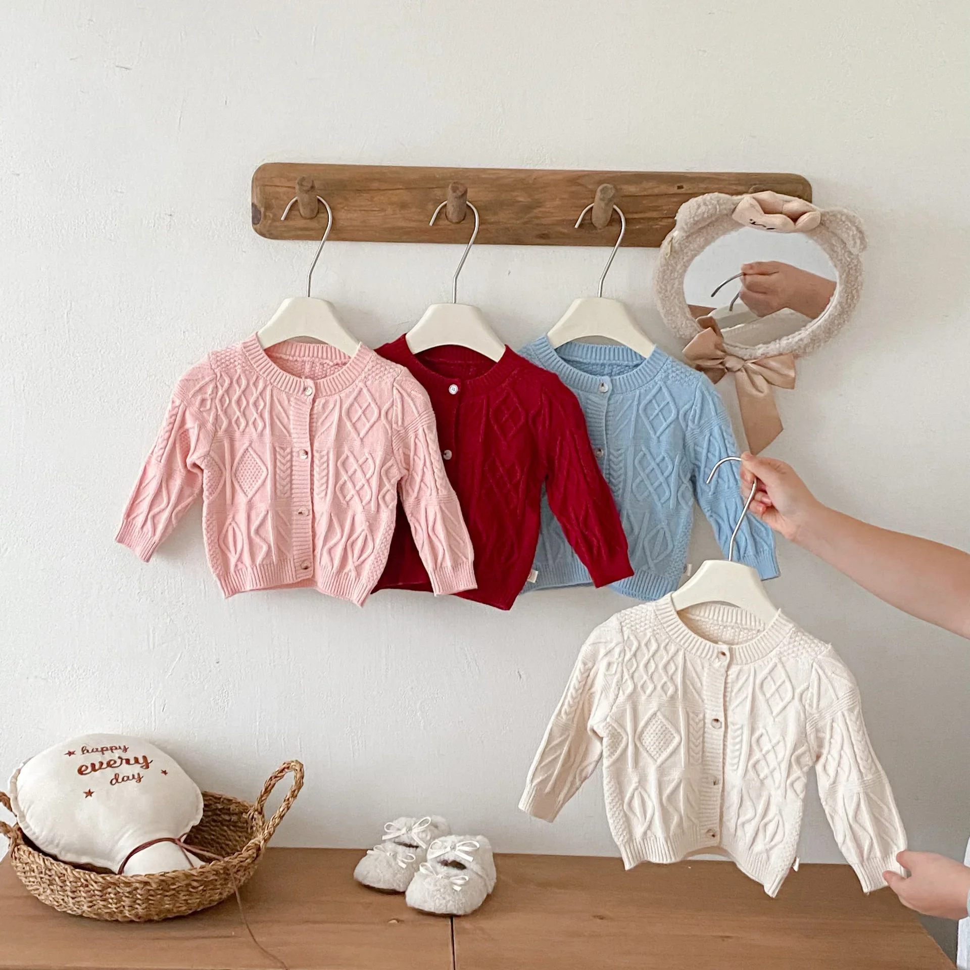 

2025 Baby Girl Cable Knit Cardigan Sweater 0-5Y Autumn Winter Warm Button-Down Knitted Outerwear Children Solid Color Coat Top