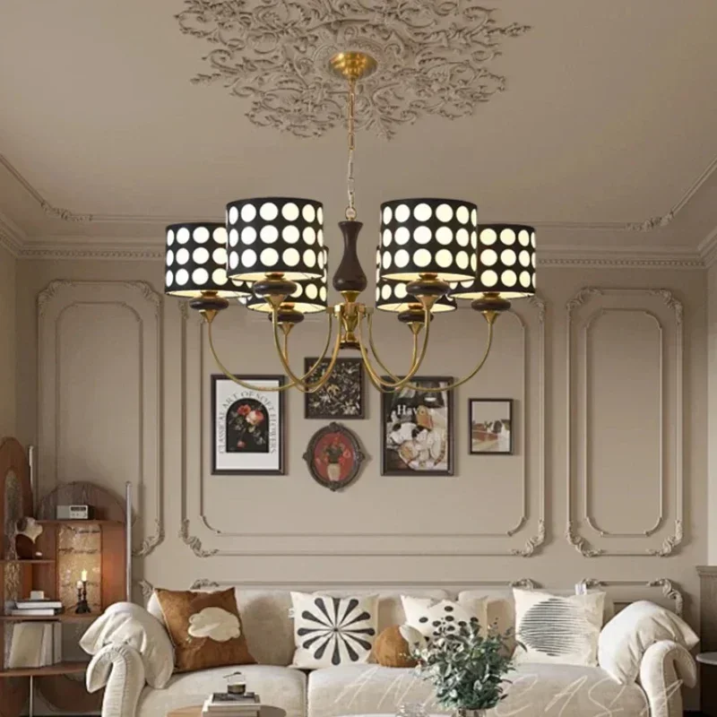 

Retro Home Decoration Pendant Lamp Creativity Polka Dots Fabric Led Lights Modern Bedroom Living Room Dining Salon Chandeliers