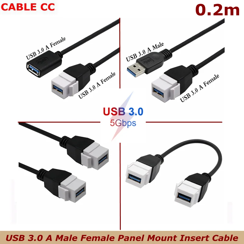 USB 3.0 A Male To Female / Female to Female  Keystone Insert Wall Plate Outlet Panel Adapters  Keystone Jack Inserts Cable