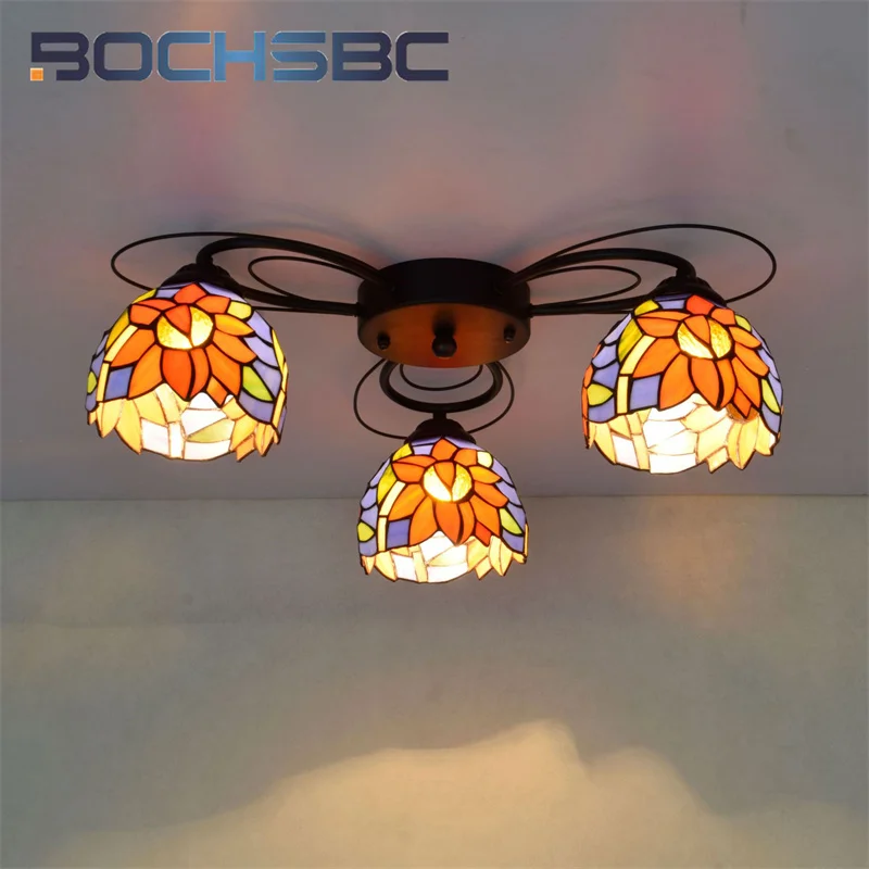 BOCHSBC Tiffany stained glass Garden Sunflower ceiling light deco the living room Dining room bar Bedroom study pendant light