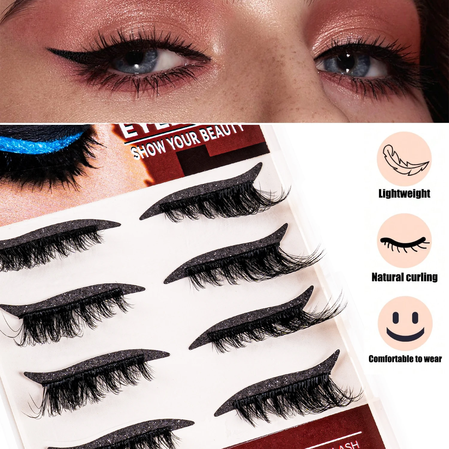 4 Pairs Glitter Self-Adhesive Lash Stickers Set, Waterproof, No Glue, for Party & Stage Makeup - view 3