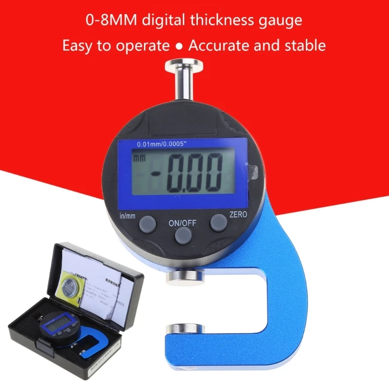 Digital Thickness Gauge 0-8mm/0.3'' Electronic Micrometer LCD Display Dial Thickness Meter for Drop Shipping