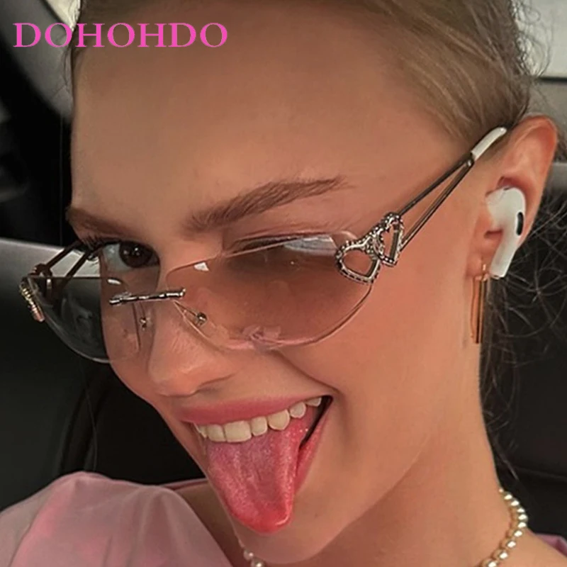 

Роскошные солнцезащитные очки в стиле панк для мужчин и женщин, брендовые дизайнерские винтажные солнцезащитные очки без оправы в форме сердца, мужские и женские модные ретро Óculos De Sol