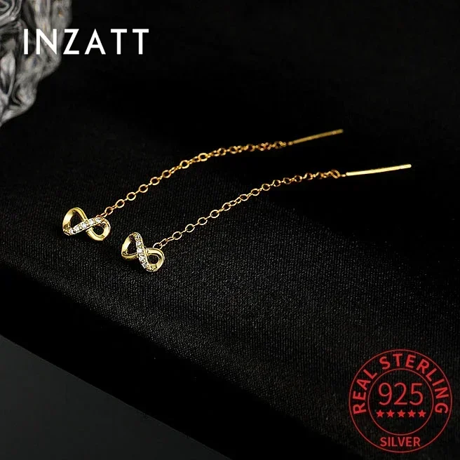 INZATT Real 925 Sterling Silver zircone numero Infinite orecchini a bottone con nappe a catena in oro 18 carati per le donne regalo di gioielleria