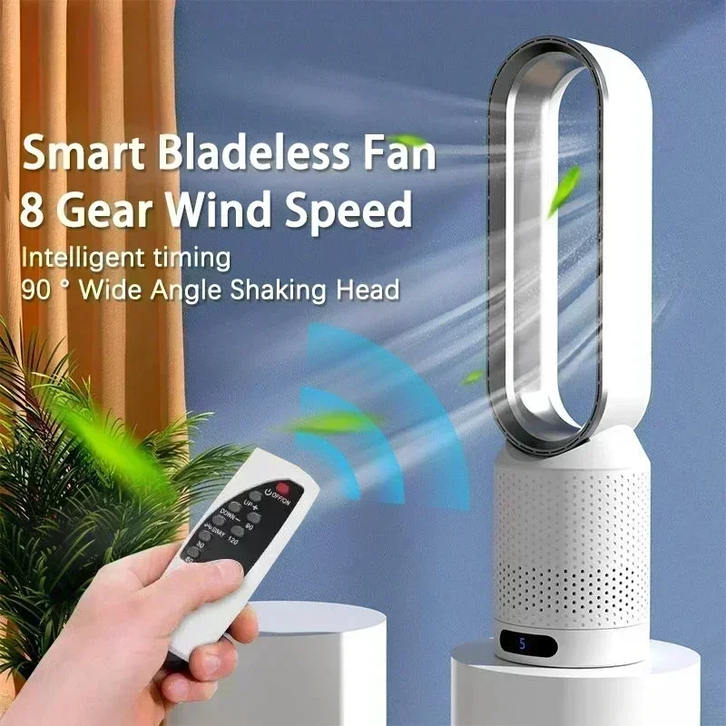 Blattloser Turmventilator mit Luftreinigung, 58 cm, leiser Ventilator für Schlafzimmer, Negativ-Ionen-Generator, Fernbedienung und Touch-Steuerung