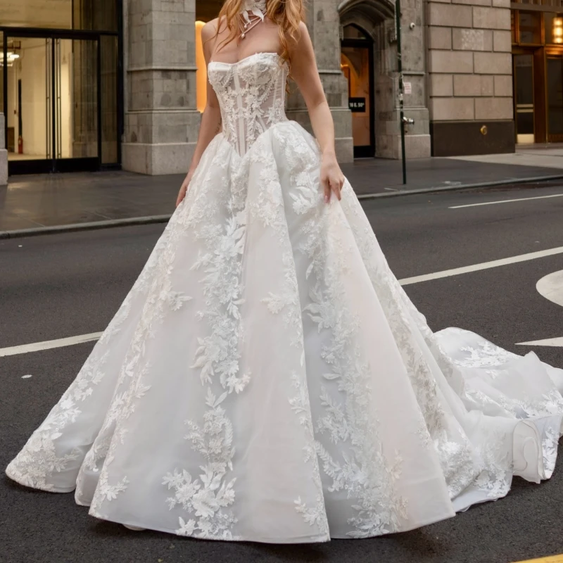 

Luxury White Dubai Arabic Mermaid Wedding Dresses A-Line Applique Lace Beads Tull Court Train Wedding Dress Bridal Gowns