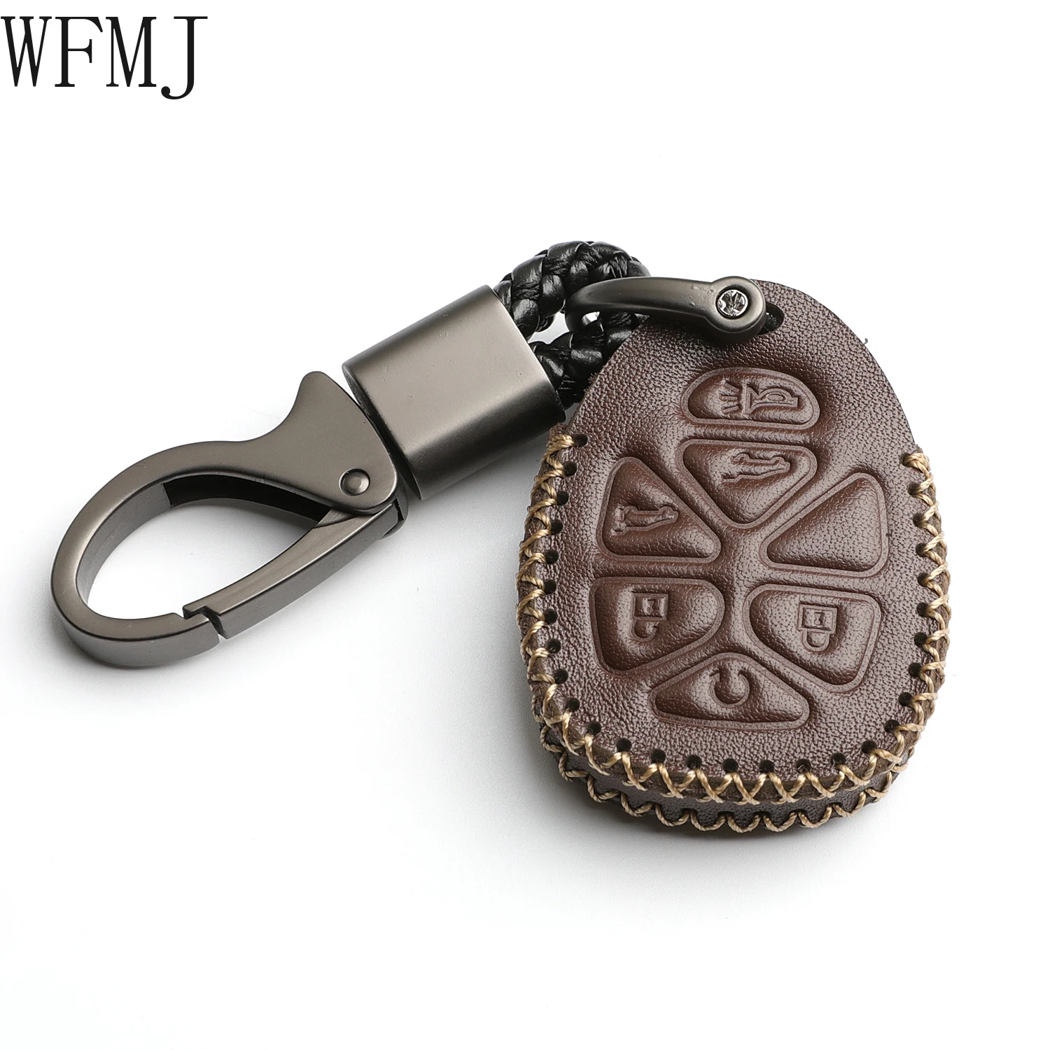 WFMJ Leather for GMC Acadia Yukon XL Cadillac Escalade Chevrolet Suburban Tahoe 6 Buttons Key Case Cover Fob Chain