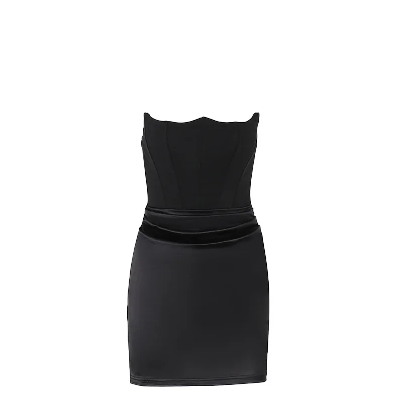 Mini vestido Sexy con corsé sin hombros para mujer, ropa negra sólida, Vestido corto ajustado para fiesta en club nocturno, vestido elástico para