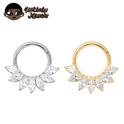 ASTM F136 TItanium Gemstone Septum Clicker Piercing 5A Zirconia Hinged Luxury Nose Rings Ear Tragus Daith Earrings Jewelry