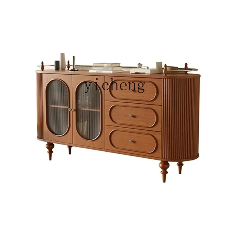 

ZC Solid Wood Vintage Sideboard Cabinet Cherrywood Roman Column Locker Tea Cabinet