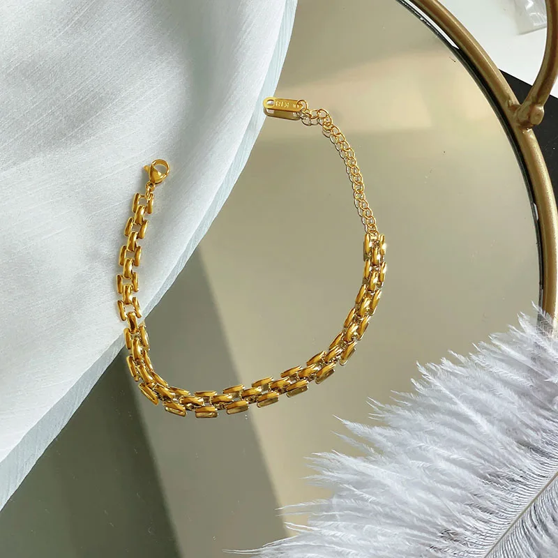 Square Link Watch Band Chain Style Bracelet Cool Classic Minimalist Stainless Steel Gold Plated Fashion Jewelry Gifts For Women