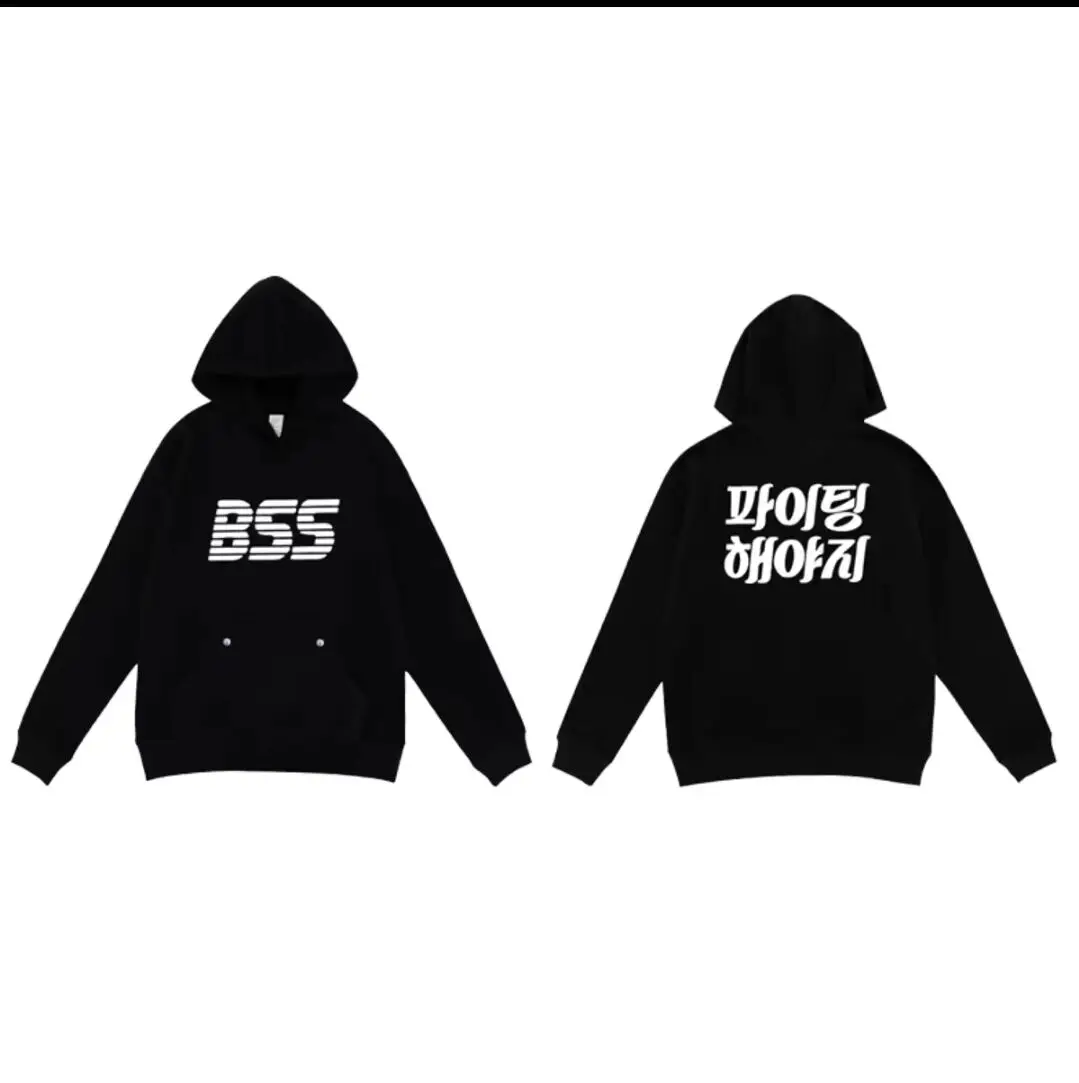 Kpop Same BSS Hoodies Black Hoodie Sweater Men\'s and Women\'s 2024 Popular Autumn and Winter Tops and Jackets