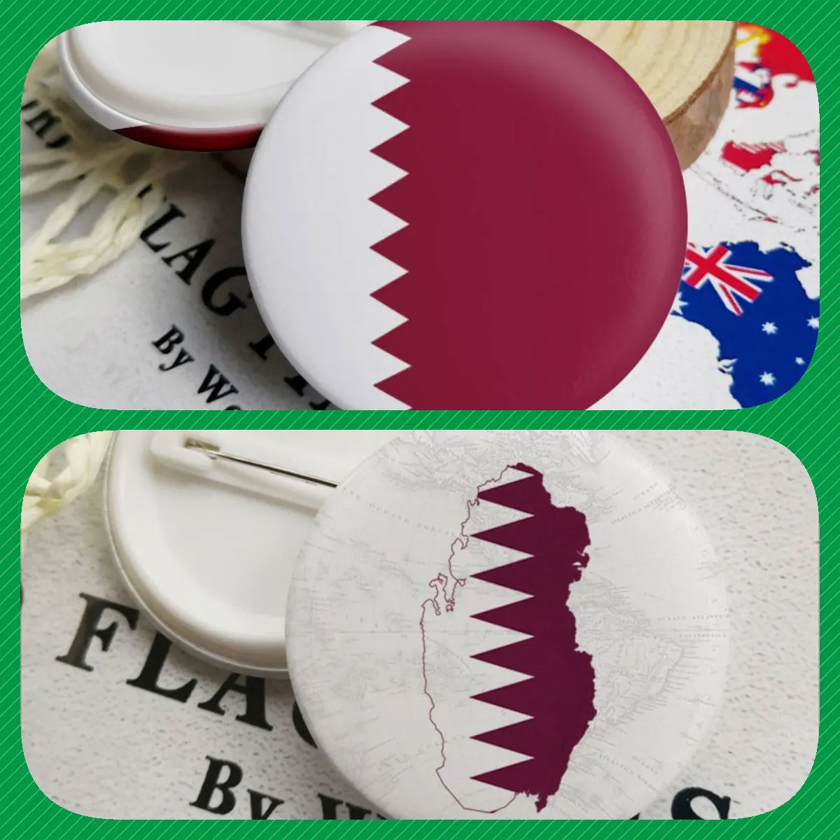 Qatar Qataris Map Flag National Emblem Brooches Badges Lapel Pins
