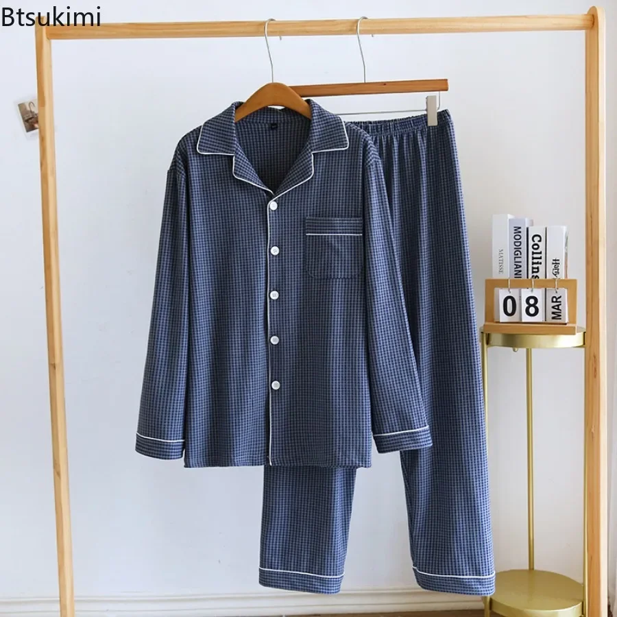 2024 Men's Casual Sleepwear Pijama Sets Hombre Men Pajamas Turndown Collar Tops and Pants Suit Pyjamas Velvet Thickened Homewear