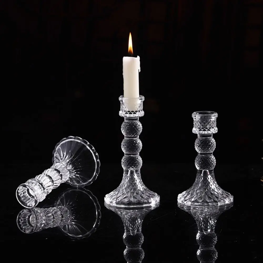 

Vintage Glass Candle Holder Transparent Romantic Roman Column Candlestick Thicken Durable Simple Candles Stand Table Centerpiece