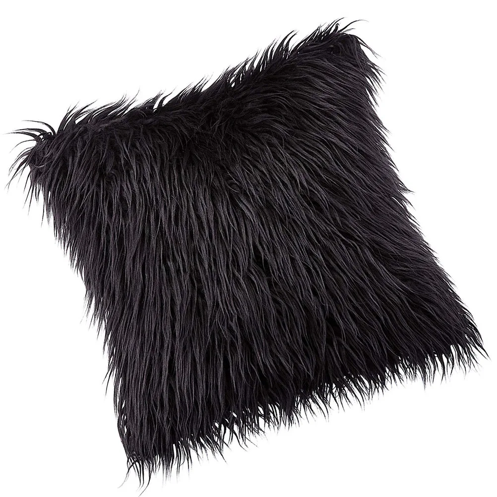 

1Pc Throw Pillow Cover Black Soft Warm Cushion Cover European Solid Color Imitation Wool Pillow Decoration