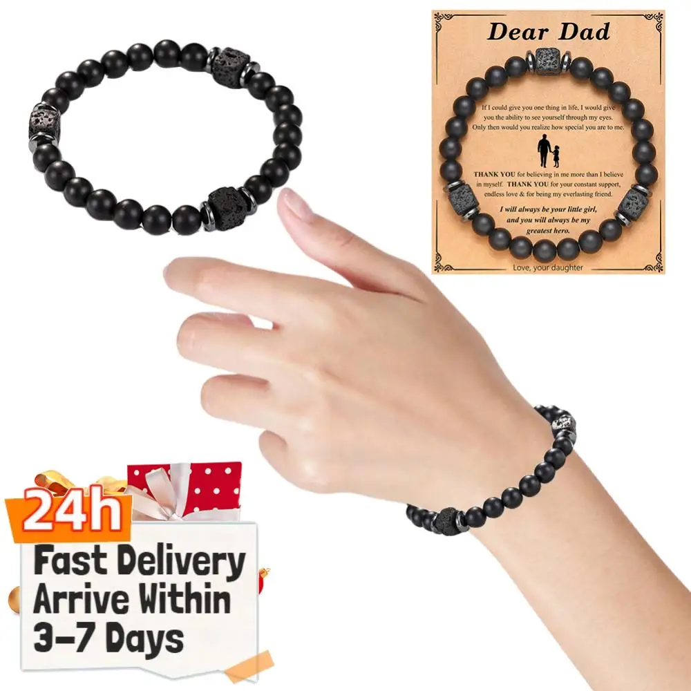 Natural Stone Beaded Lava Rock Bracelet for Dads