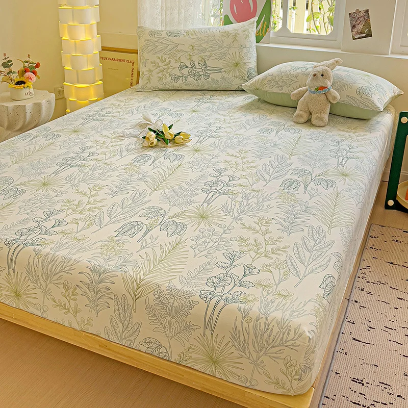 

2025 New Ultra-soft Washed Cotton Printed Single-bed Hat Skin-friendly and Fresh Bedspread Come with Elastic Mattress Covers