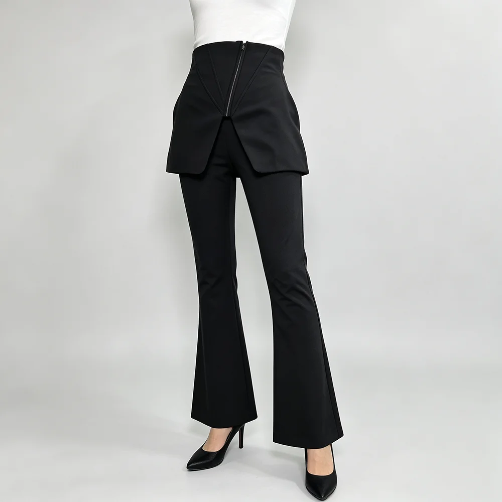 TWOTWINSTYLE Solid Slimming False Two Piece Set for Women High Waist Leg Pant Patchwork Zipper Skirt Sets Female Fashion Style