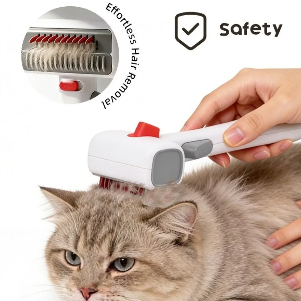 2-in-1 Pet Dematting Comb Safety Lock Buckle with Protective Cover Pet Deshedding Comb One-click Hair Removal Cat Grooming Brush