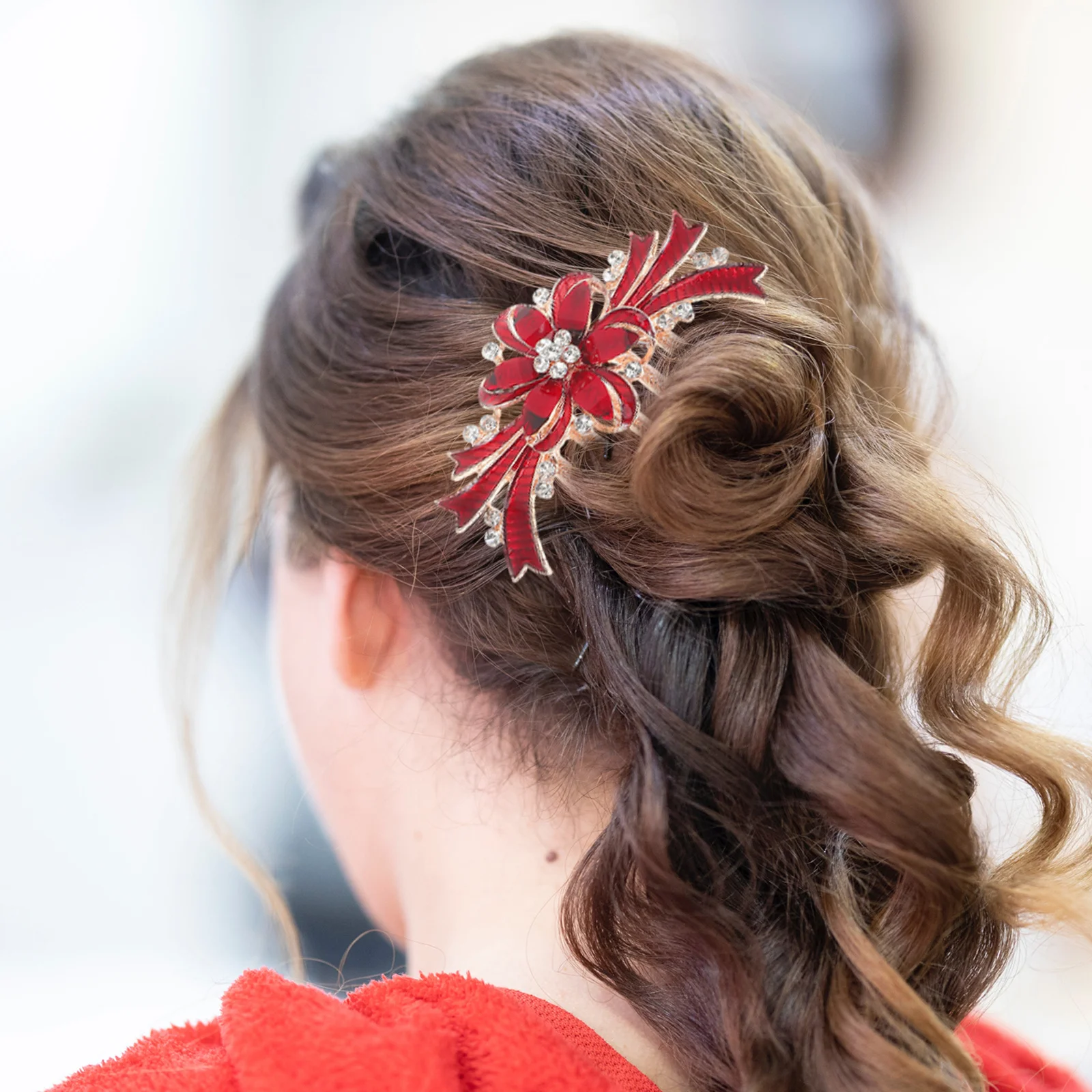 سبيكة الشعر مشط حجر الراين الزفاف التبعي دائم خمسة شقوق تصميم البريق الأحمر حفل زفاف خوذة الشعر مجوهرات #1