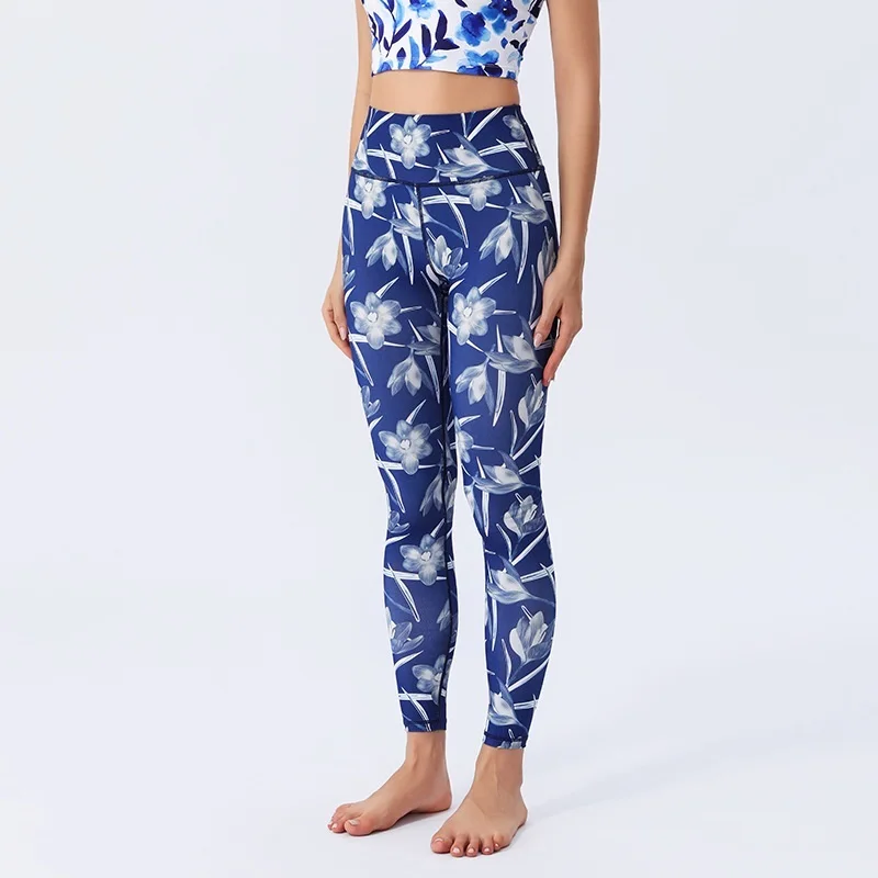 กางเกงโยคะพิมพ์ลายดอกไม้ 3 มิติ กางเกงออกกำลังกายผู้หญิง เอวสูง กางเกงรัดรูปขายาว กางเกงวิ่ง กางเกงออกกำลังกาย ไซส์ใหญ่ กางเกงผู้หญิง