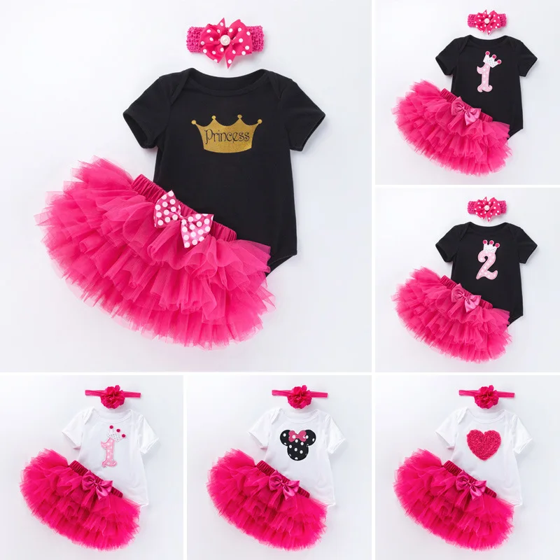 1 2 Year Girl Baby Birthday Dresses Fancy Birthday Dress for Toddlers  Dress 3 Piece Infant Clothing Newborn Outfit Skirt Set