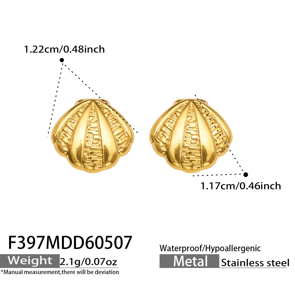 Fächerförmige Muschel-Ohrringe für Damen 316L Edelstahl 18K Vergoldet Französischer Stil Wasserfest Nicht Verblassende Ohrstecker Schmuck – Detail 10