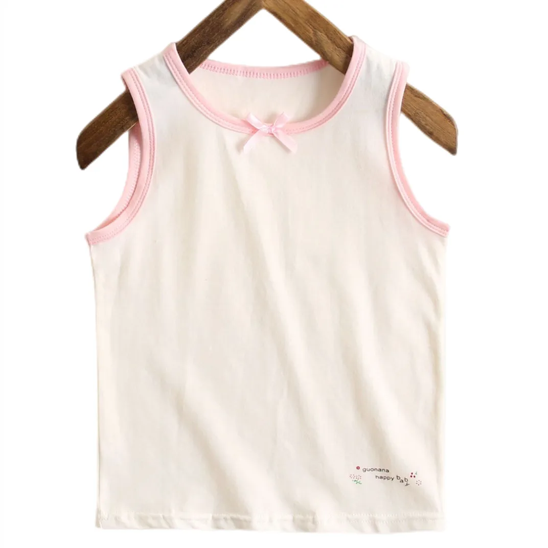 1pcs Kids Cotton Singlet Underwear Tank Floral Strawberry Prints Undershirts Breathable Tank Bow Tops  Size 100-150