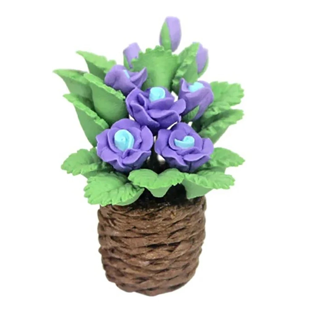 

1/12 Dollhouse Miniature Accessories Mini Blue Rose Potted Plant Mdoel Flower Toy for Doll House Decoration ob11