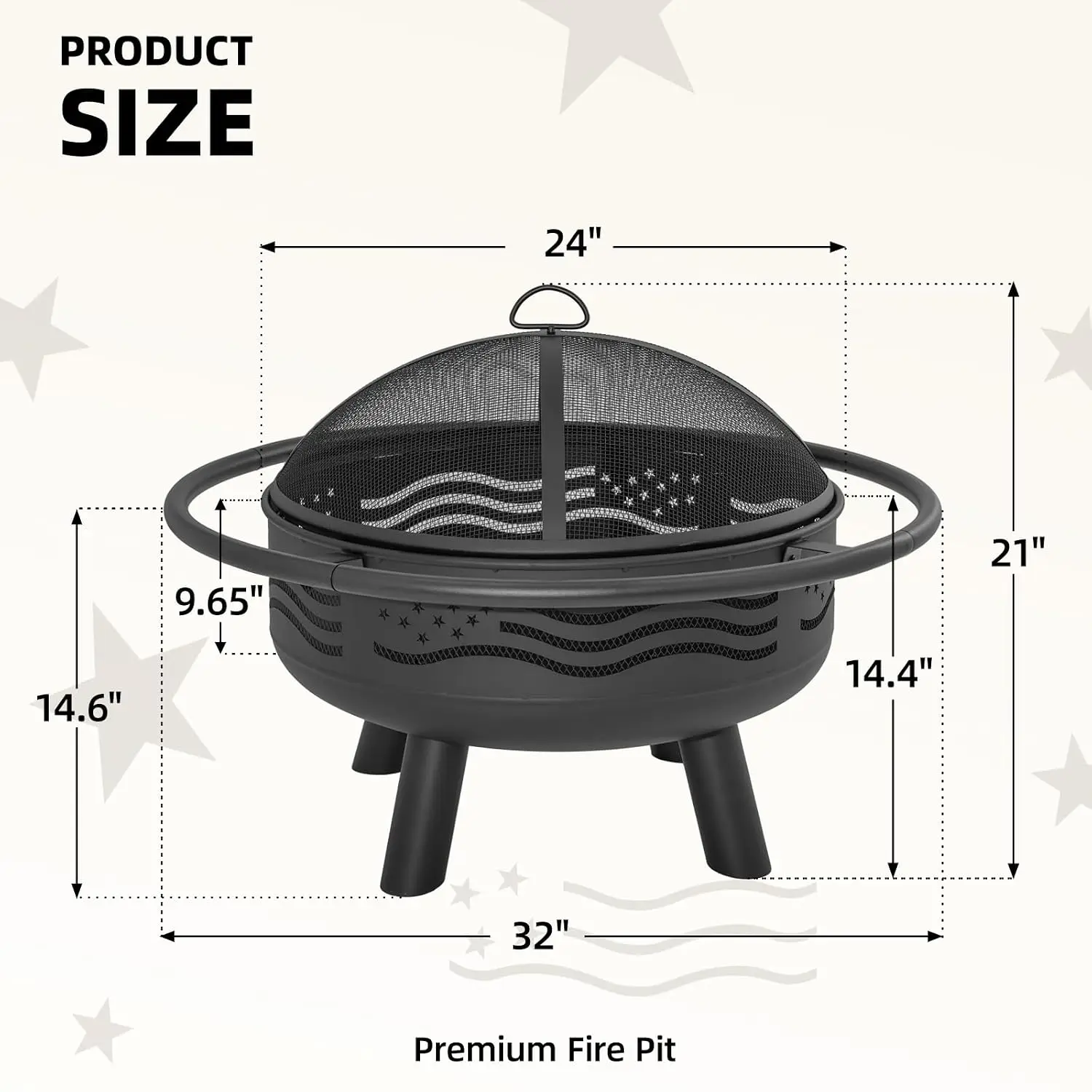 American Flag Wood-Burning Fire Pit, 32 in
