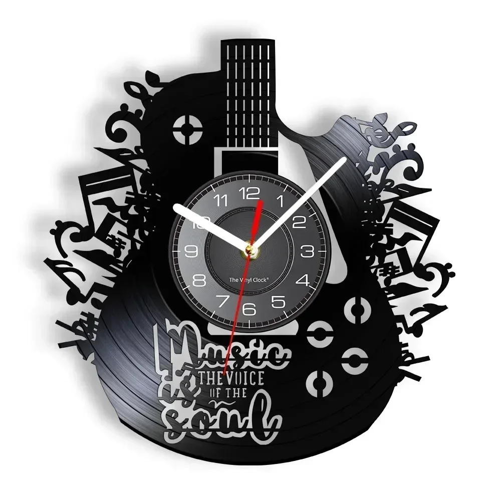 Rock Guitar Wall Clock Retro Home Decor for Rock Music Enthusiasts Guitar Vinyl Record Wall Clock Watch