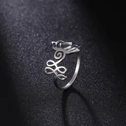 LIKGREAT Lotus Flower Unalome Rings Yoga Buddhism Mandala Finger Rings Om Symbol Amulet Vintage Stainless Steel  Jewelry Gifts
