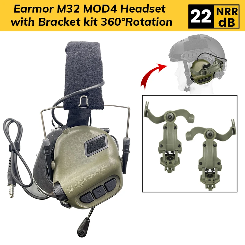 

EARMOR Венди M32 MOD4 военные наушники для стрельбы с поворотным кронштейном на 360 ° комплект для быстрого шлема M-LOK дуга шлема DIY Набор