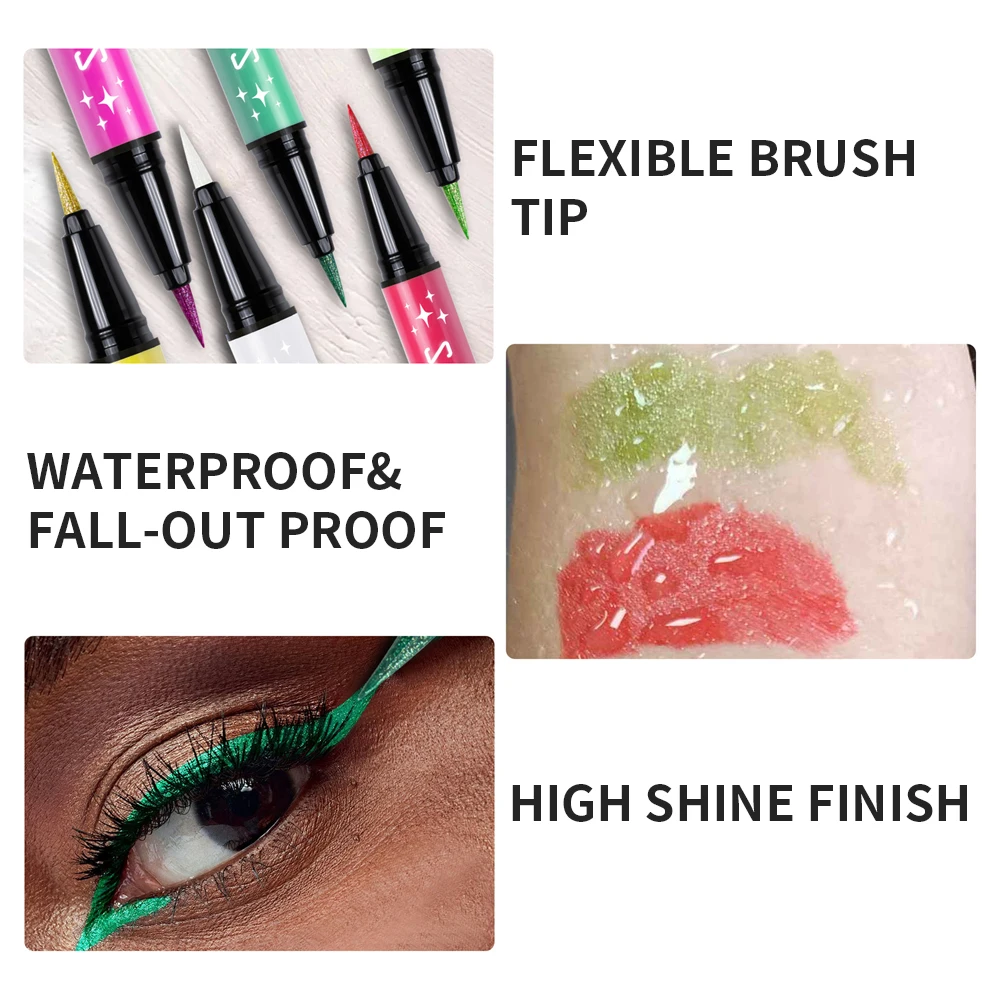 قلم تحديد العيون السائل المقاوم للماء، قلم تحديد العيون للنساء، قلم تحديد عيون كوري مقاوم للماء باللون الأبيض اللامع