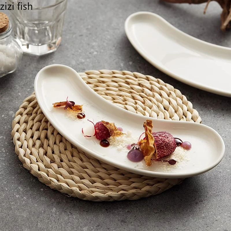 طبق من البورسلين الأبيض طبق تقديم من السيراميك طبق السوشي الحلوى طبق للوجبات الخفيفة ديم سوم طبق المطبخ الجزيئي مطعم أدوات المائدة #4