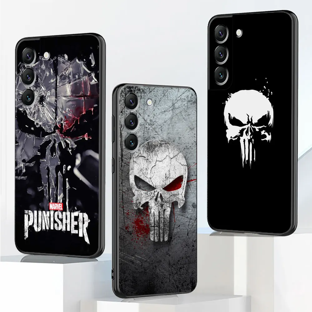 Marvel The Punisher Logo Phone Case for Samsung Galaxy S8 S22 S23 Ultra 5G S7 S21 Plus S10 S9 S20 FE S10e Silicone Coque Cover