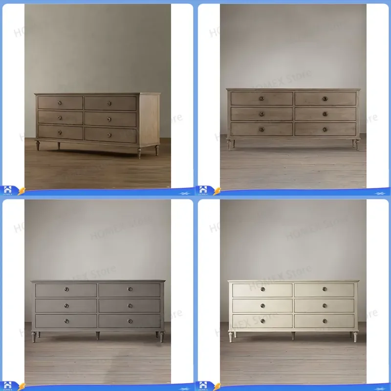 Custom Louis XVI Style Solid Wood Dresser 6 Drawers Grooved Legs Walnut Oak Bedroom Chest of Drawers Side Cabinet Media