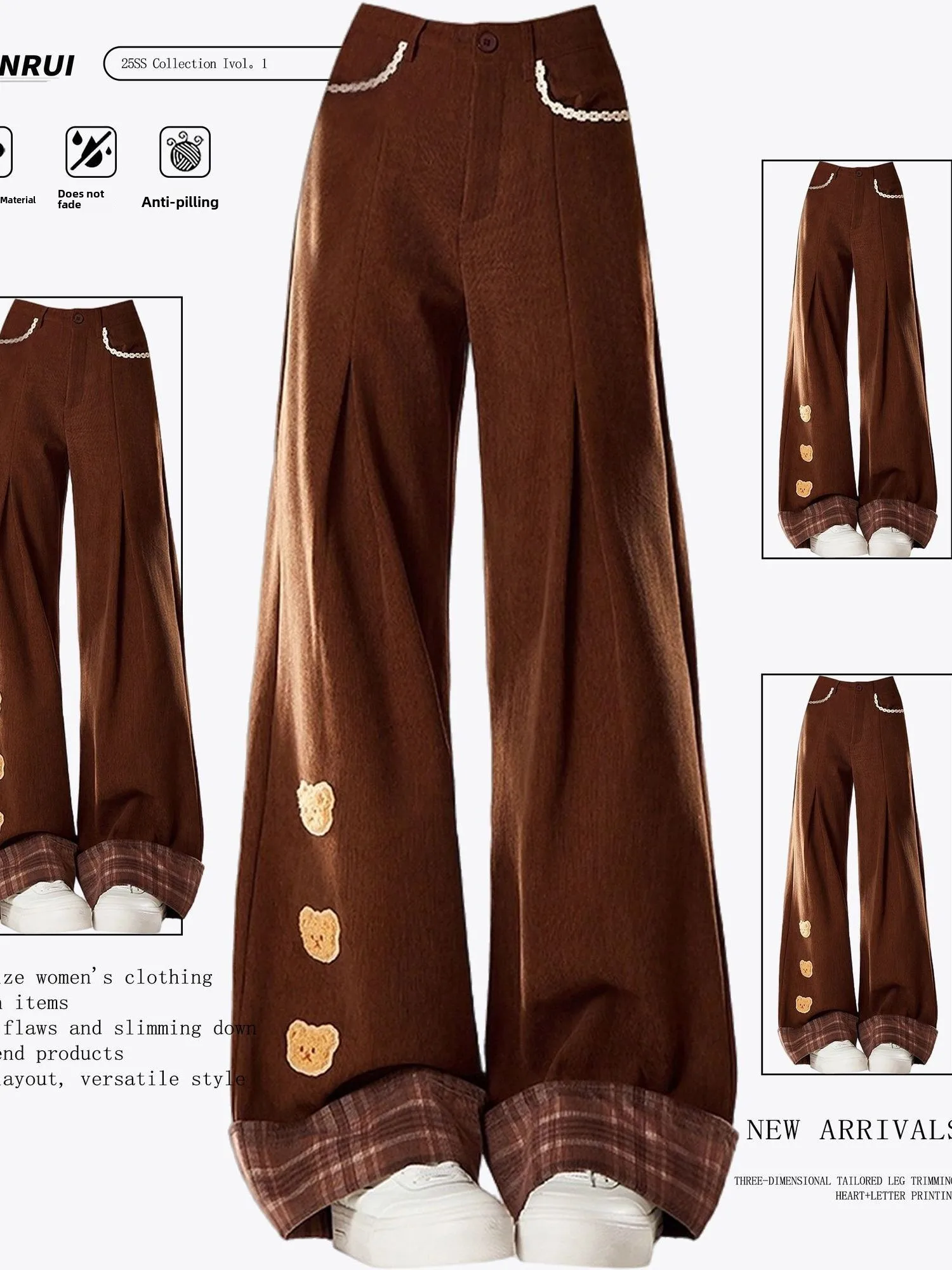 

plus Size Bear Embroidery Casual Pants Loose Wide Leg Trousers Men's Autumn Winter Comfortable Loose Fit Straight Leg Jeans