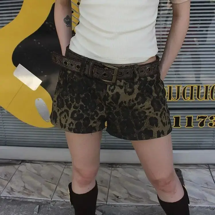 Pantalones cortos con estampado de leopardo para mujer, Shorts vaqueros ajustados de cintura alta, estilo callejero, Sexy, estilo Harajuku, Y2K, 2024