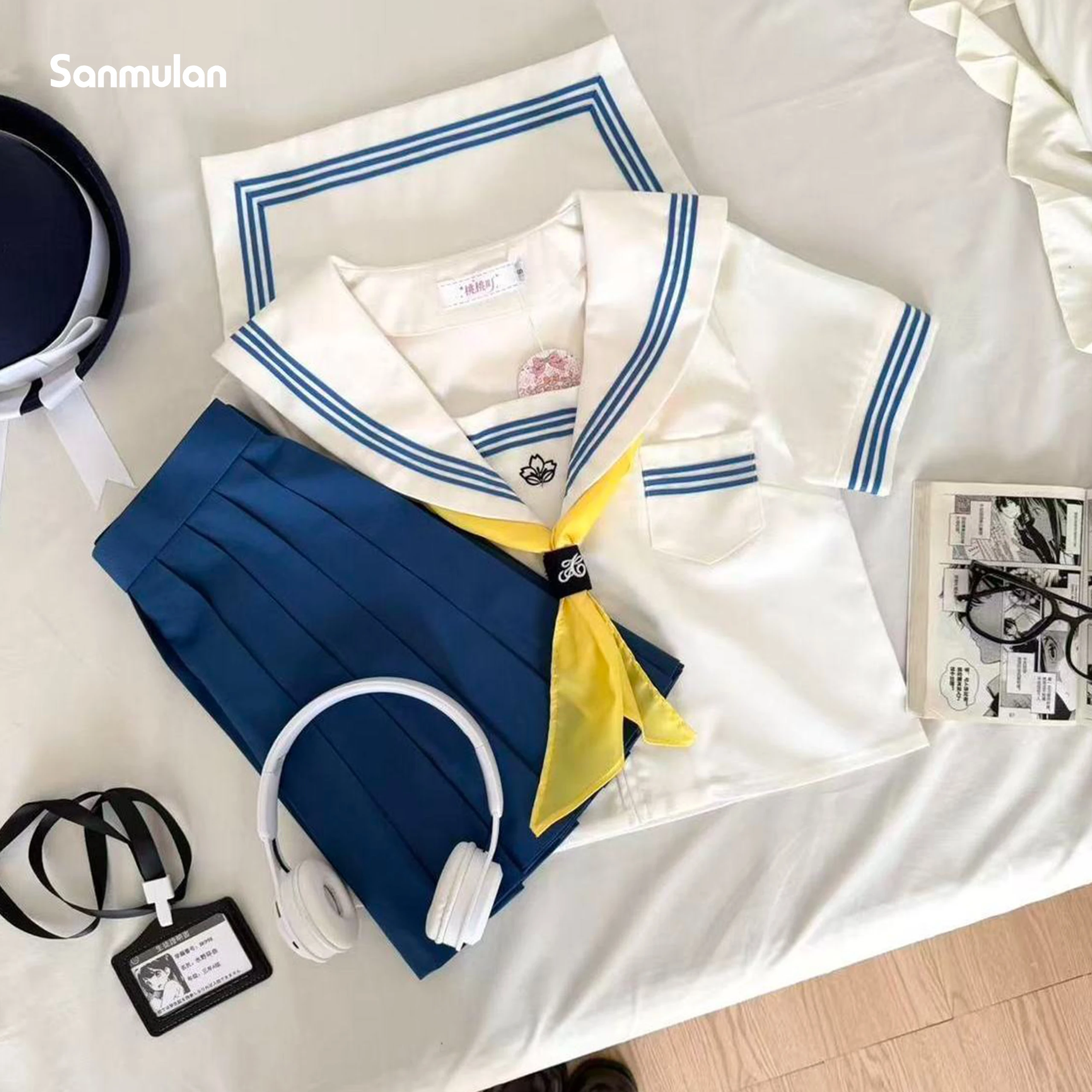 2026-summer-jk-uniform-short-sleeve-basic-blue-sailor-suit-pleated-skirt-plus-size-school-uniform-cos-girl-student
