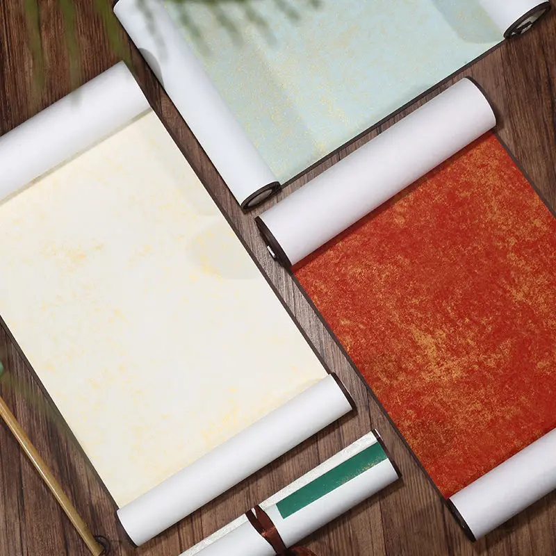 ورق أرز معلق على الطراز الصيني ، لفيفة تذهيب فارغة ، لوحة بخط يدوي مؤطرة ، ورق شوان نصف ناضج #2