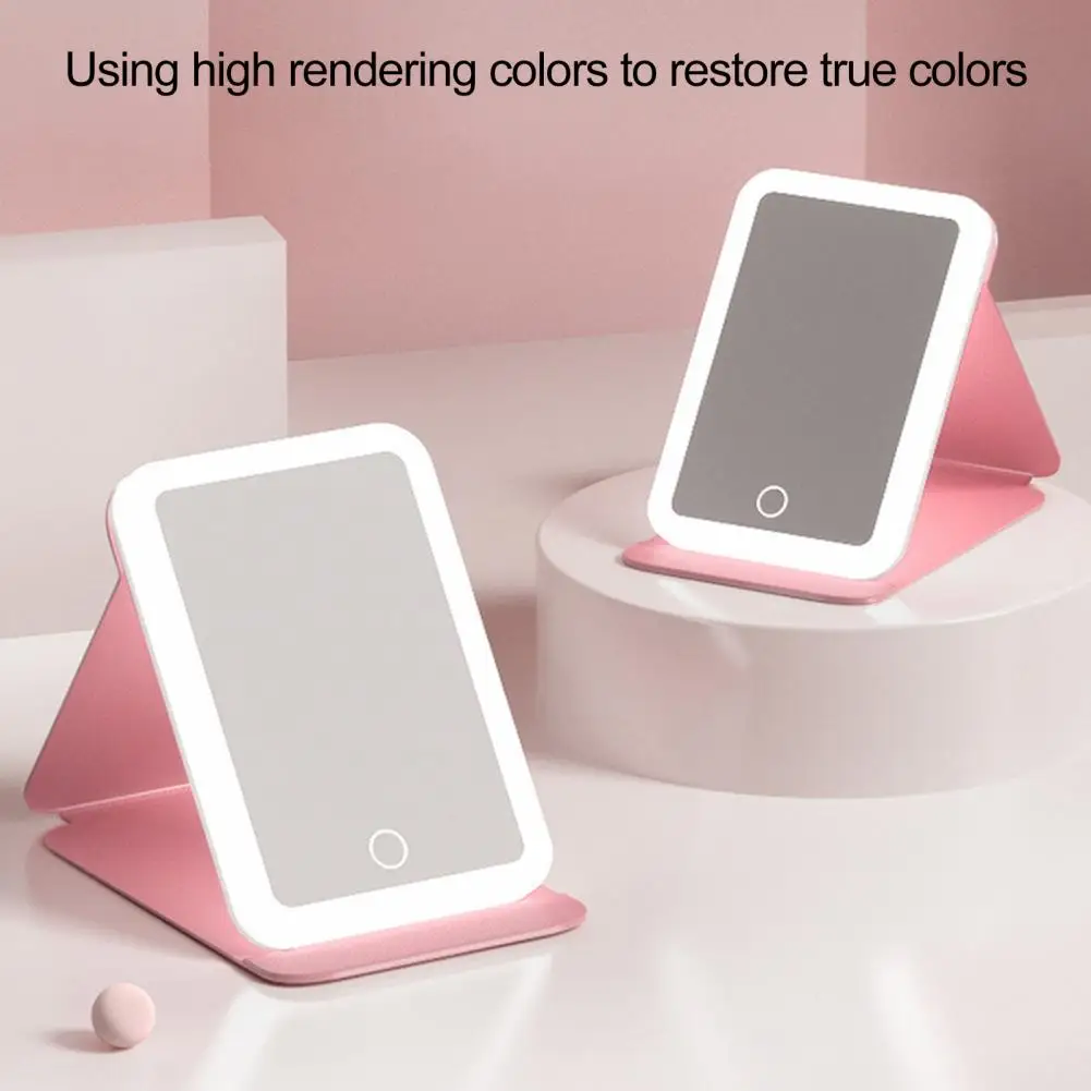 Travel Makeup Mirror with 3 Color LED Touch Dimming Portable Foldable USB Rechargeable Desktop Women Girls Vanity Mirror